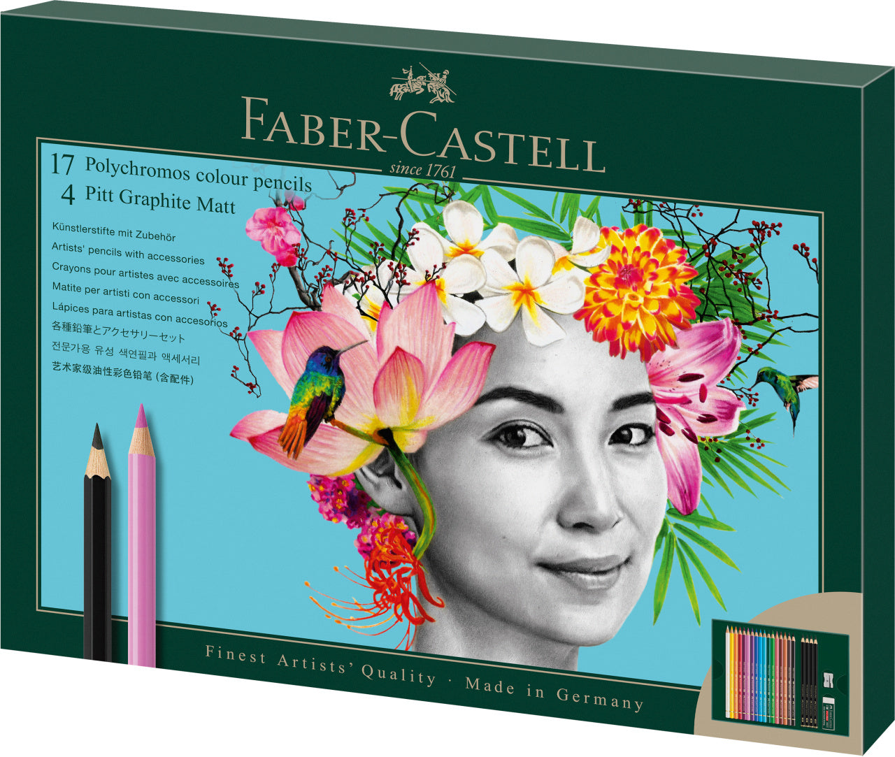 SET CADOU 17 CREIOANE COLORATE POLYCHROMOS + 4 CREIOANE GRAFIT MATT + ACCESORII FABER-CASTELL SET CADOU 17 CREIOANE COLORATE POLYCHROMOS + 4 CREIOANE GRAFIT MATT + ACCESORII FABER-CASTELL